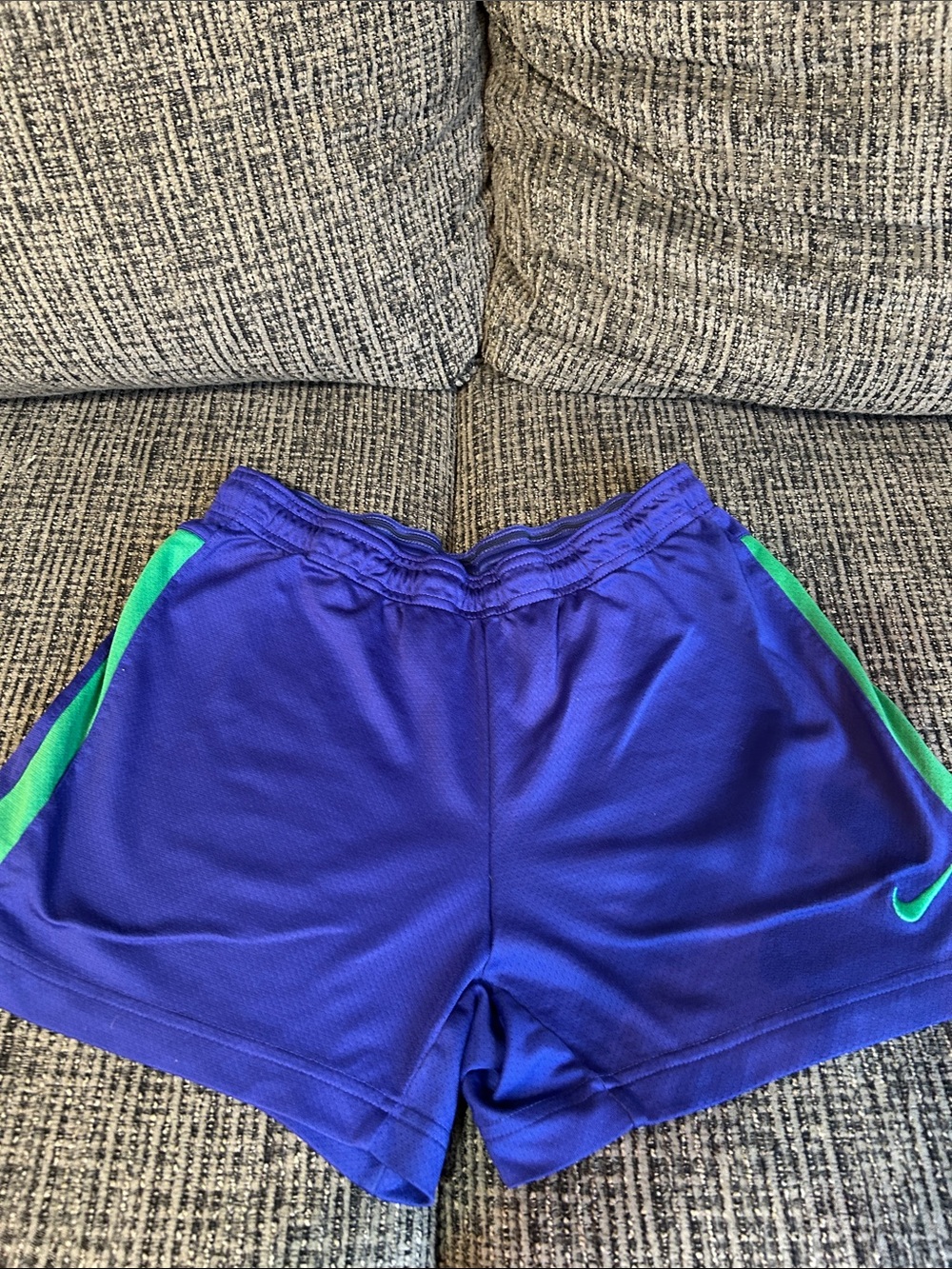 Vintage Nike dri-fit Women’s Blue Athletic Shorts with Green Trim
